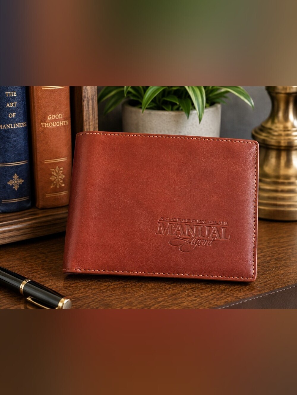 The Manual Co. Men's Cognac Brown Leather Bifold Wallet Genuine Leather